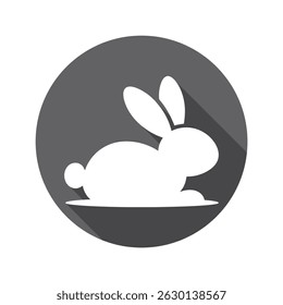 Image features a white bunny silhouette. Bunny icon is set against a solid gray circular background, rendered with a long, angled shadow suggesting depth.