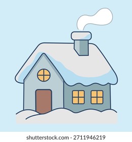 La Imagen presenta un ícono de la casa de invierno en un estilo de ilustración de dibujos animados suave y simple. La casa está dibujada con una forma cálida y acogedora, con:

Un techo grueso y cubierto de nieve con suaves curvas