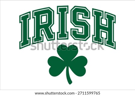 The image features the word 'irish' in arched green letters, complemented by a vibrant shamrock design below.