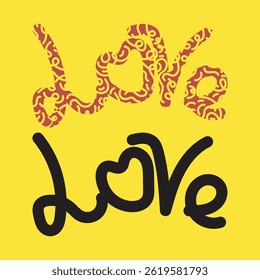The image features the word "love" written twice against a bright yellow background