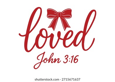 La Imagen presenta la palabra 'amado' en una hermosa caligrafía roja, adornada con un arco y Juan 3:16.