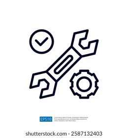 The image features a wrench, a checkmark, and a gear, symbolizing tools and mechanics, likely related to maintenance or engineering tasks.