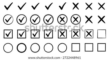An image featuring checkmarks and X's in different symbols and boxes.