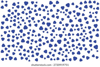 Uma imagem que apresenta uma dispersão densa de pontos azuis e pretos de vários tamanhos em um plano de fundo branco plano, criando um padrão visualmente impressionante.