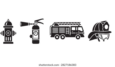 Image featuring firefighting tools, fire hydrant, fire truck, and helmet, representing emergency response and firefighting preparedness.