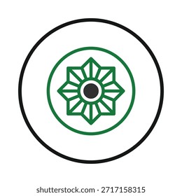 Una Imagen con un diseño circular minimalista y geométricamente equilibrado, que muestra Elementos botánicos estilizados. La composición evoca elegancia y simplicidad, mezclando el arte gráfico moderno con