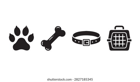 Image featuring pet-related icons including paw print, bone, collar, and basket, representing dog care, accessories, and pet ownership themes.