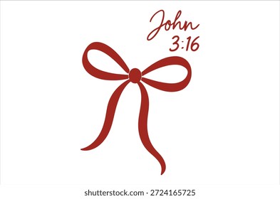 Uma imagem com um arco de fita vermelho com a escritura 'João 3:16' texto.
