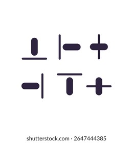 an image featuring six abstract, minimalist symbols arranged in a two-by-three grid against a stark white background. 
