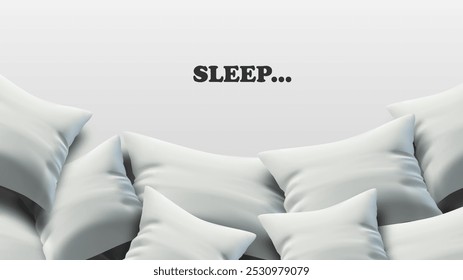 Una Imagen con suaves almohadas blancas con la palabra "SUEÑO" en texto en negrita, creando una atmósfera tranquila y relajante para la relajación o promociones relacionadas con el sueño.