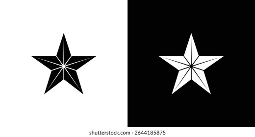 Imagem com duas estrelas de cinco pontas, uma estrela preta colocada sobre um fundo branco e uma estrela branca posicionada sobre um fundo preto, ilustrando cores contrastantes.