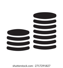 Una Imagen con dos pilas de monedas. La pila de la izquierda tiene cinco monedas, mientras que la pila de la derecha tiene diez monedas. La Imagen utiliza un diseño sencillo y minimalista en blanco y negro.
