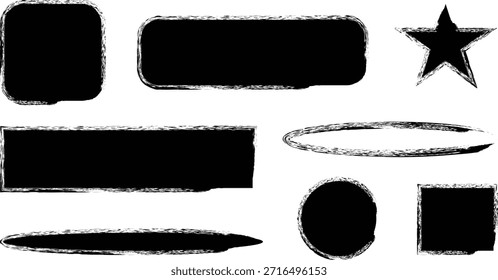 An image featuring various black abstract shapes including rectangles, ovals, and a star