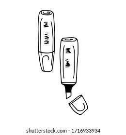 image of felt pens to highlight text, vector illustration, black and white, doodle
