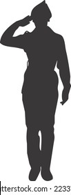 Image Of A Female Cadet (youth Military), This Vector Silhouette Features A Saluting Soldier.