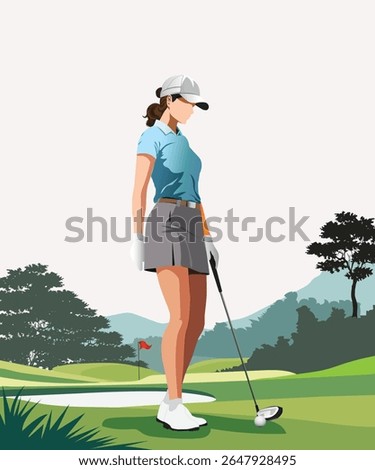 Image of female golfer playing golf on a golf course.