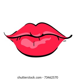The image of female lips. A children's sketch. Sexual lips