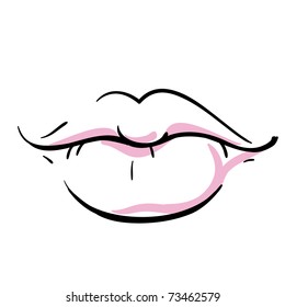 The image of female lips. A children's sketch. Sexual lips