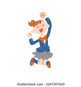 The image of a Female student jumping happily