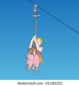 An image of a female zip line rider front view.