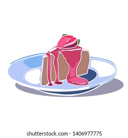 The image of a festive cake, decorated on top with berries and cream, brightly lit by the sun, a color image in the vector, the design of cafes and restaurants, catering shops