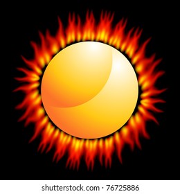 An image of a fiery flame sun on a black background.