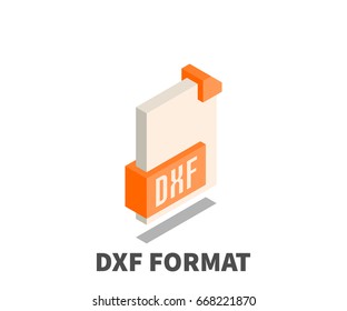 Image file format DXF icon, vector symbol in isometric 3D style isolated on white background.