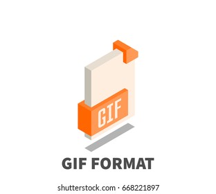 Image file format GIF icon, vector symbol in isometric 3D style isolated on white background.