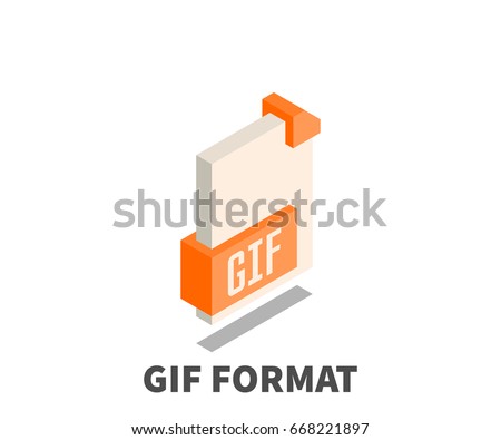 Image file format GIF icon, vector symbol in isometric 3D style isolated on white background.