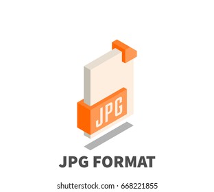 Image file format JPG icon, vector symbol in isometric 3D style isolated on white background.