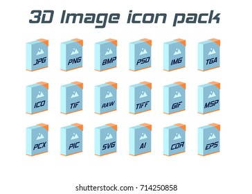 Image file formats. Photo and graphic file type 3d icons.