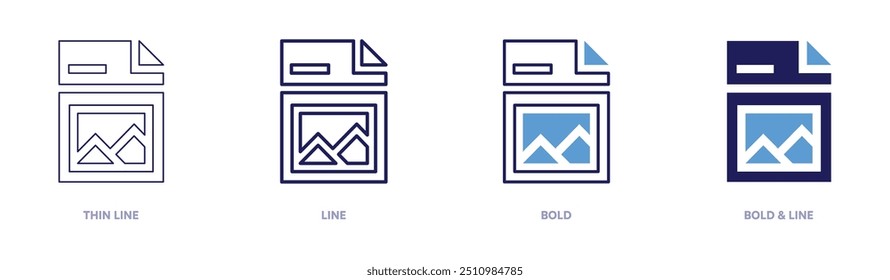 Image file icon in 4 different styles. Thin Line, Line, Bold, and Bold Line. Duotone style. Editable stroke.