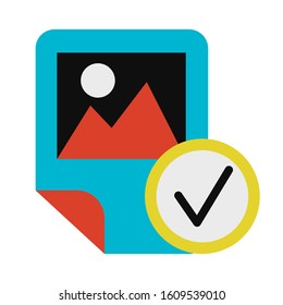 Image file and tick symbol glyph vector illustration. Digital gallery management, photo folder icon