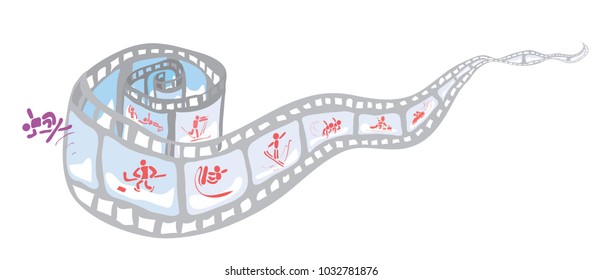 image film with silhouettes of different winter kinds of competitions / successful sporting frame with spectacular flight out