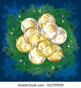 image of fir branches and Christmas balls