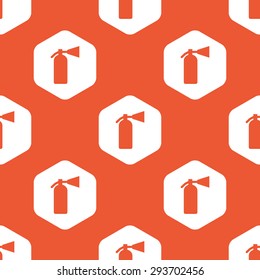 Image of fire extinguisher in white hexagon, repeated on orange background