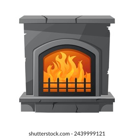 Image of the fire place. In this artwork, the fireplace is depicted in a luxurious style, combining detailed illustration and subtle cartoon design elements. Vector illustration.