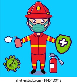 
image of firefighters in red uniforms fighting corona virus