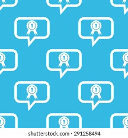 Image of first place award in chat bubble, repeated on blue background