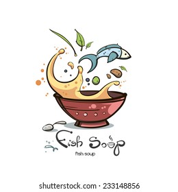 image of fish soup with a blue fish