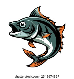 The image of a fish. A template for the design of games, logos, clothes and souvenirs. Vector illustration in a flat style. Highlighted on a white background. 