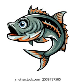 The image of a fish. A template for the design of logos, games, clothes and souvenirs. Highlighted on a white background. Vector illustration.