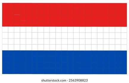 Image of the flag of the Netherlands. Tricolor country flag. The flag is red and blue