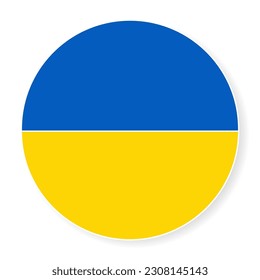 The image of the flag of Ukraine in the form of a circle with a stroke and a shadow. Vector