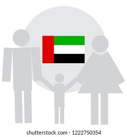 Image of the flag of the United Arab Emirates and the family. Avatar for the computer. Background for the designer. Family happiness.