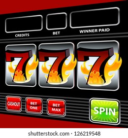 An image of a flaming lucky seven slot machine.