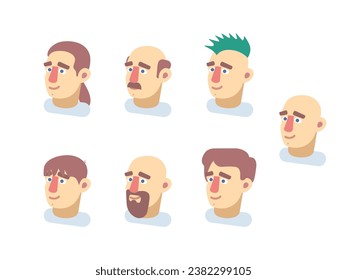 Image of flat characters of men with different hairstyles. Avatars for applications, websites