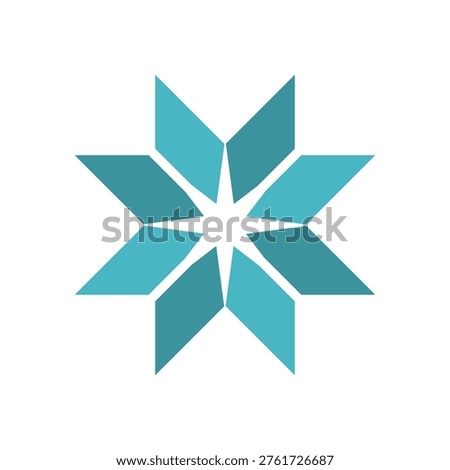 The image is a flat logo design of an eight-pointed star in white and teal color combination. The logo looks nice and clean on a white background. 