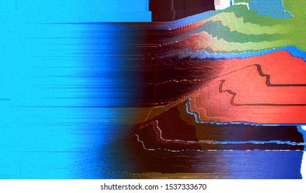 Image of a flickering broken television broadcast with an unstable signal level. Abstract background glitch texture. Wave distortion of the screen of an old analog TV. Vector illustration.