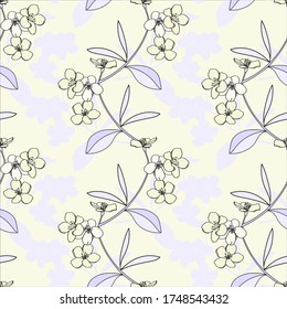 Image of a flowering branch of an apple tree.Vector illustration on a white and colored background.Seamless pattern.